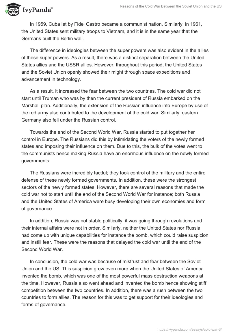 Reasons of the Cold War Between the Soviet Union and the US. Page 3