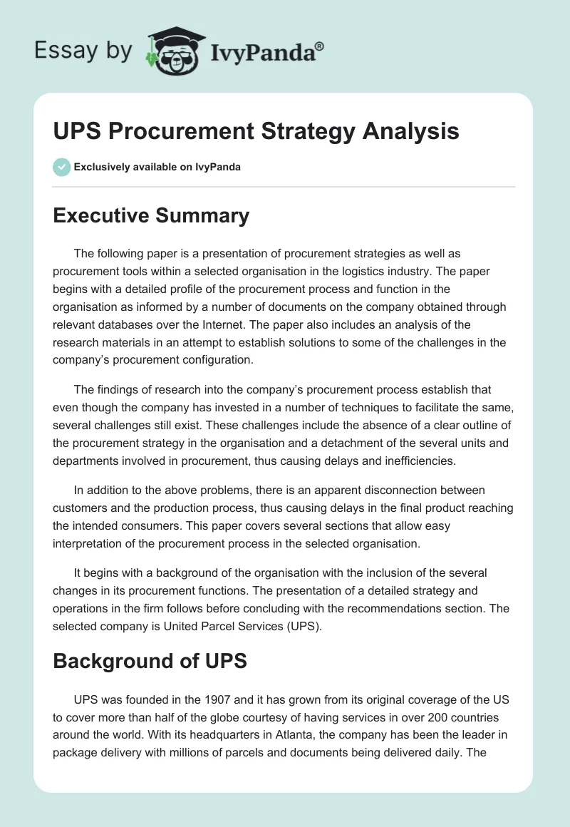 UPS Procurement Strategy Analysis. Page 1