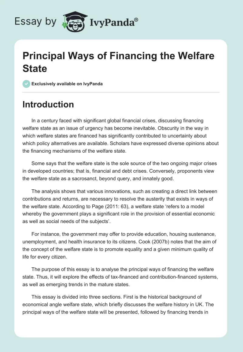 Principal Ways of Financing the Welfare State. Page 1