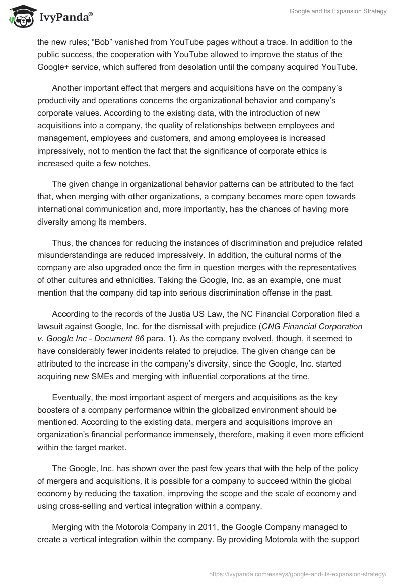 Google and Its Expansion Strategy. Page 3