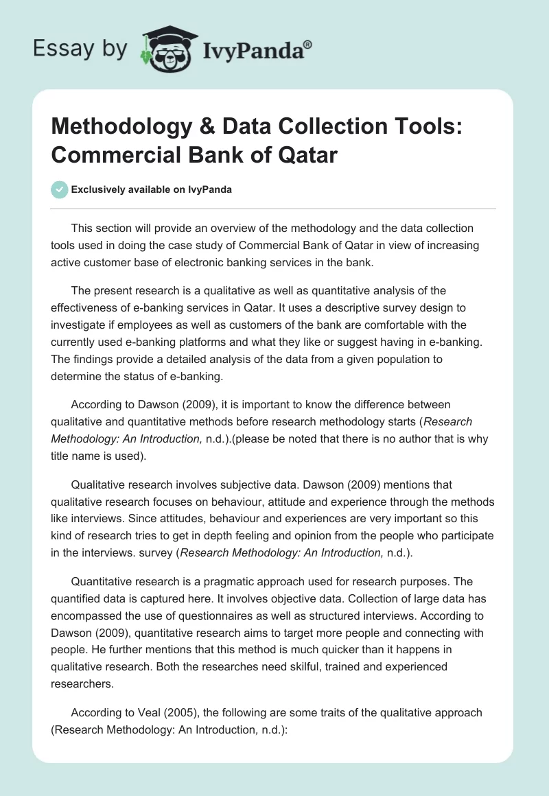Methodology & Data Collection Tools: Commercial Bank of Qatar. Page 1