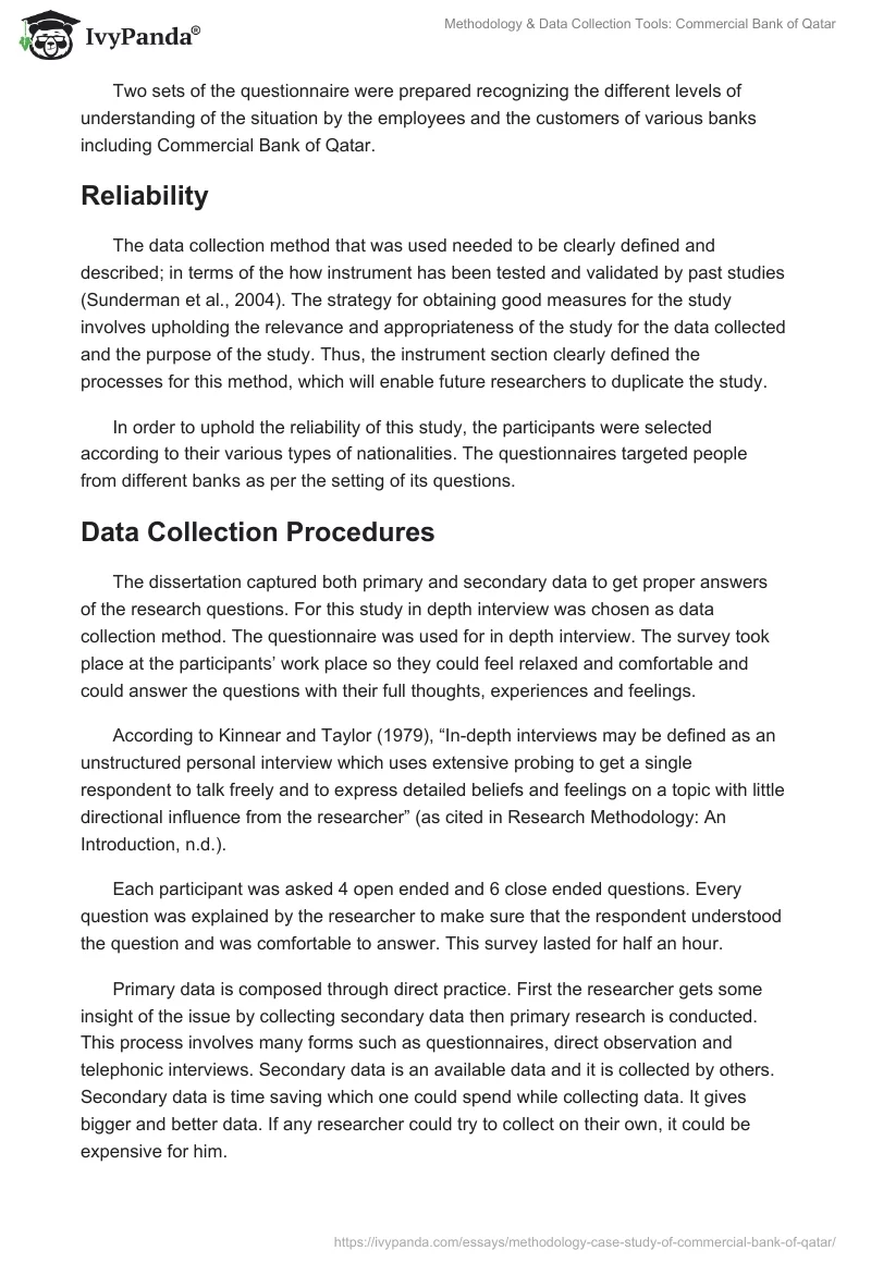 Methodology & Data Collection Tools: Commercial Bank of Qatar. Page 5