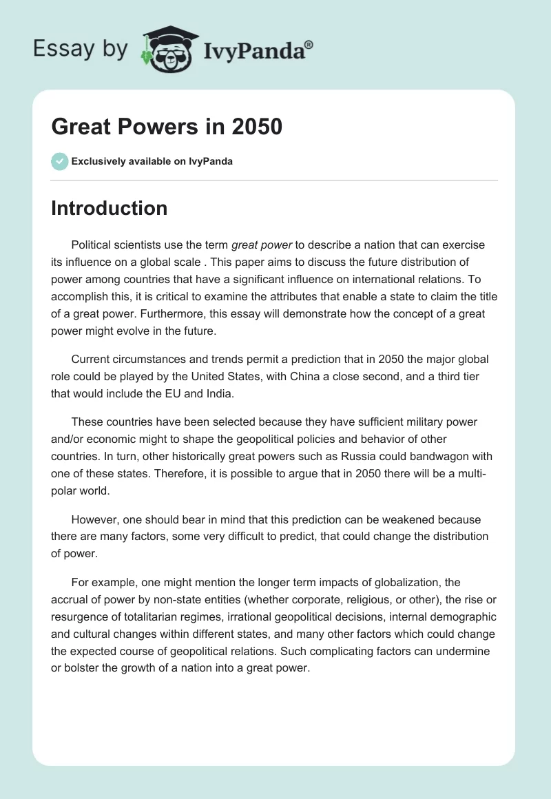 Great Powers in 2050. Page 1