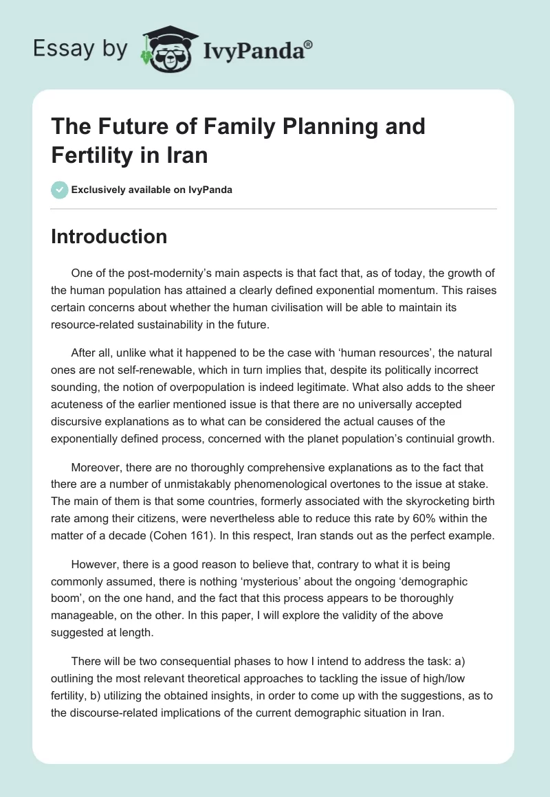 The Future of Family Planning and Fertility in Iran. Page 1