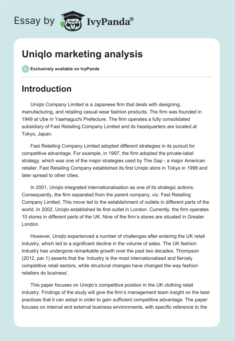 Uniqlo Organizational Structure Evaluation Essay. Page 1