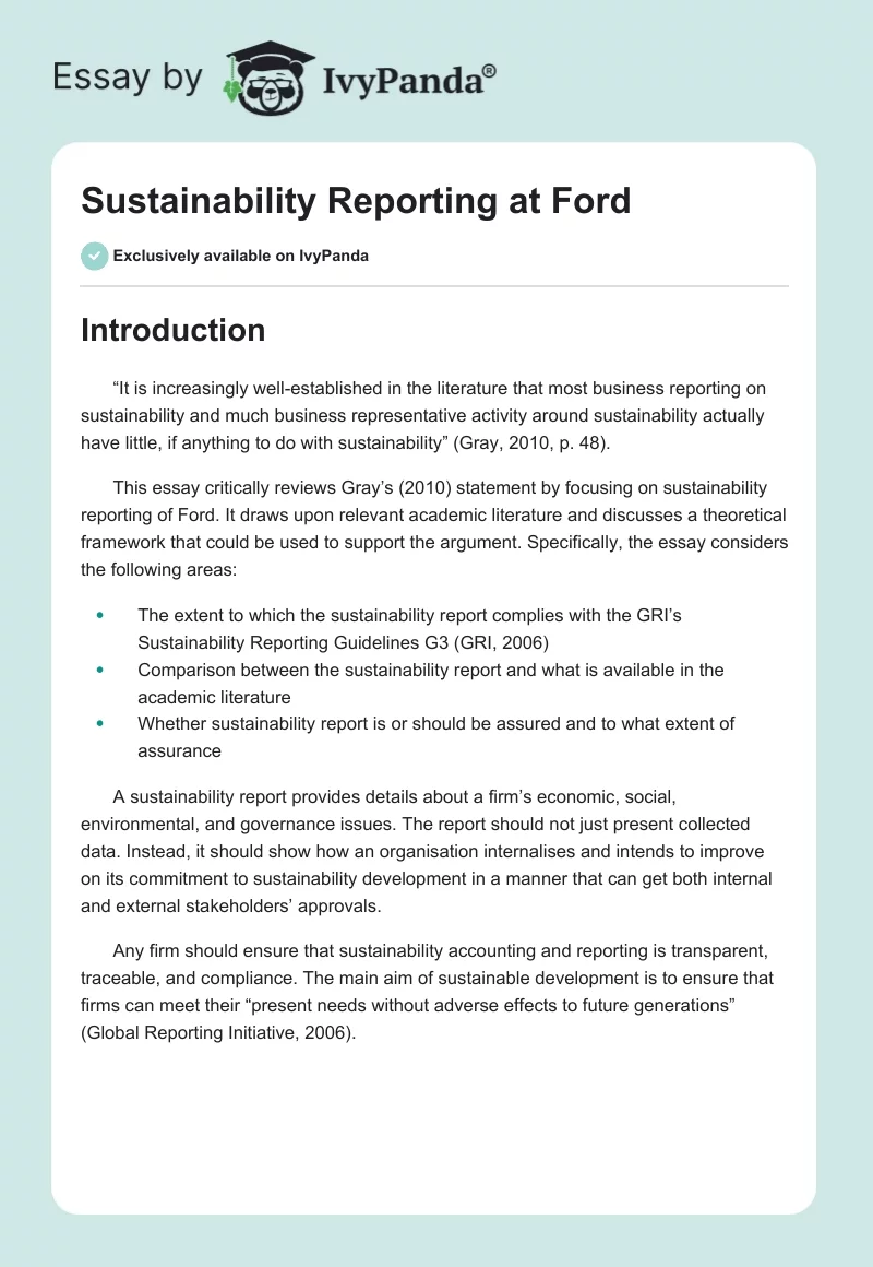 Sustainability Reporting at Ford. Page 1