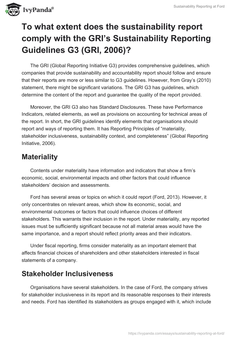 Sustainability Reporting at Ford. Page 2