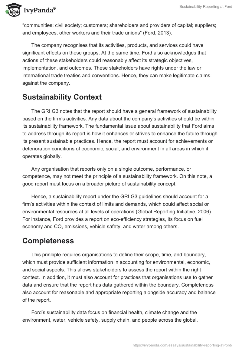 Sustainability Reporting at Ford. Page 3