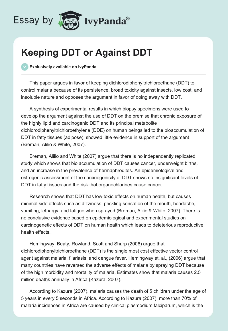 Keeping DDT or Against DDT. Page 1