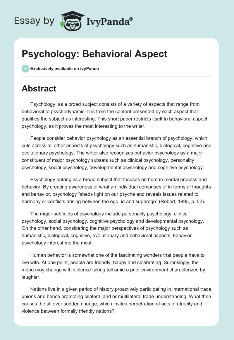 Psychology: Behavioral Aspect. Page 1