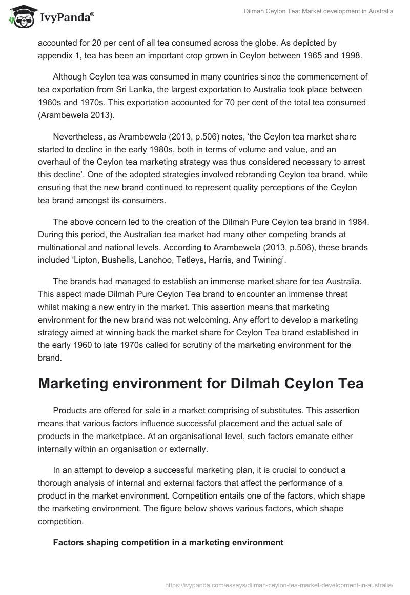 Dilmah Ceylon Tea: Market Development in Australia. Page 2