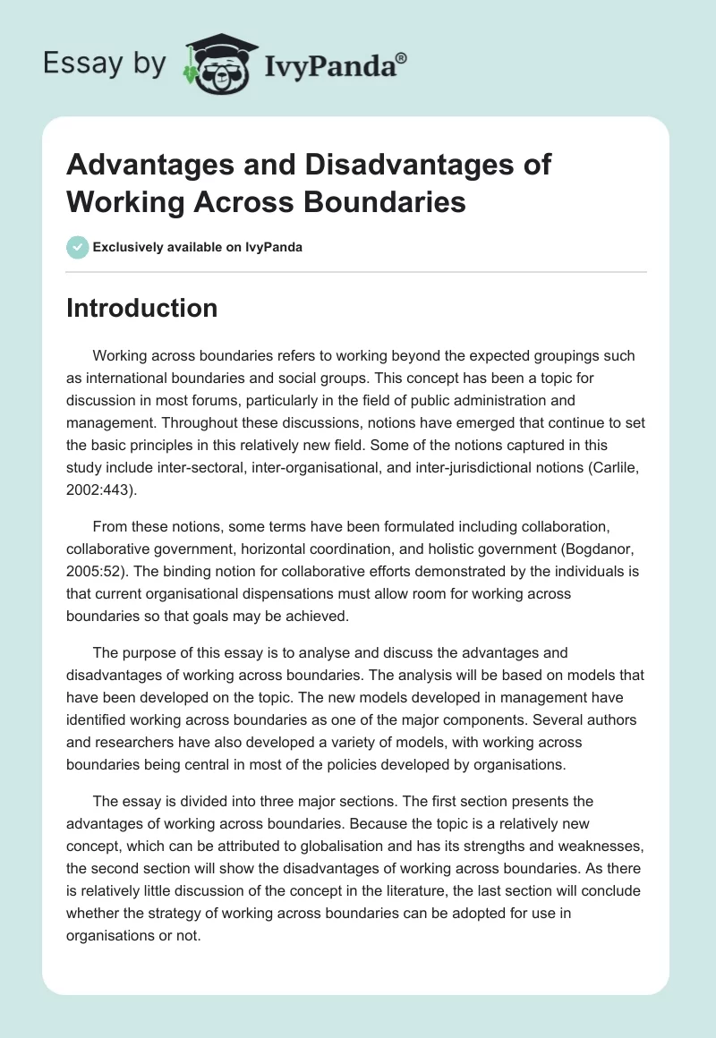 Advantages and Disadvantages of Working Across Boundaries. Page 1