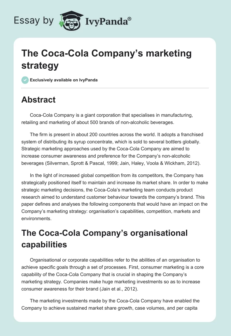 The Coca-Cola Company’s Marketing Strategy. Page 1