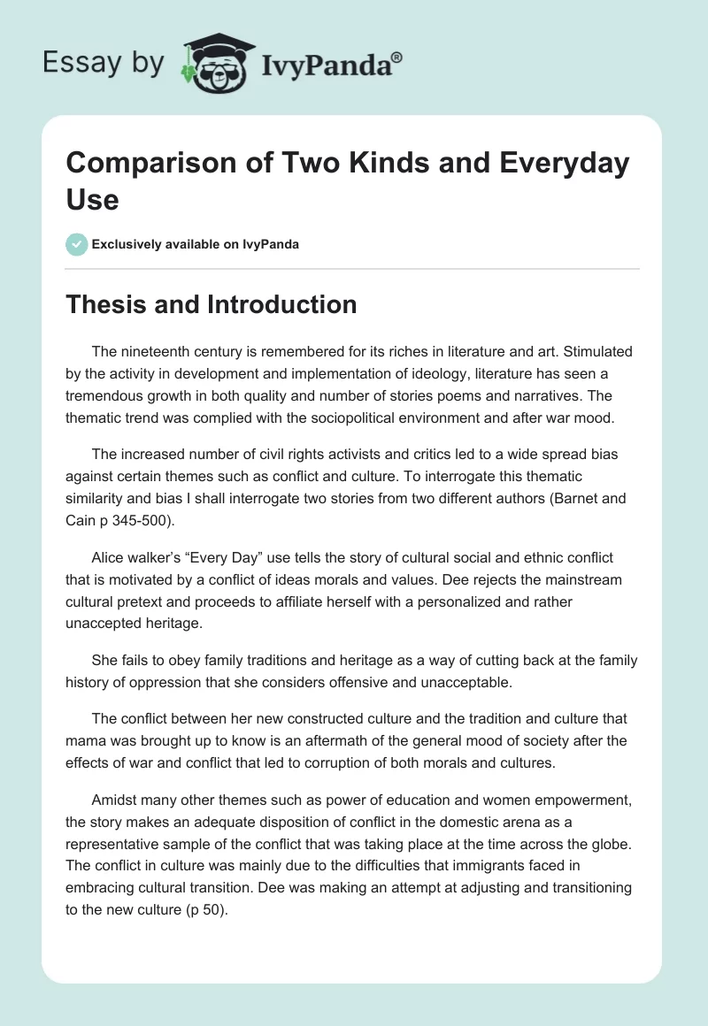 Comparison of "Two Kinds" and "Everyday Use". Page 1
