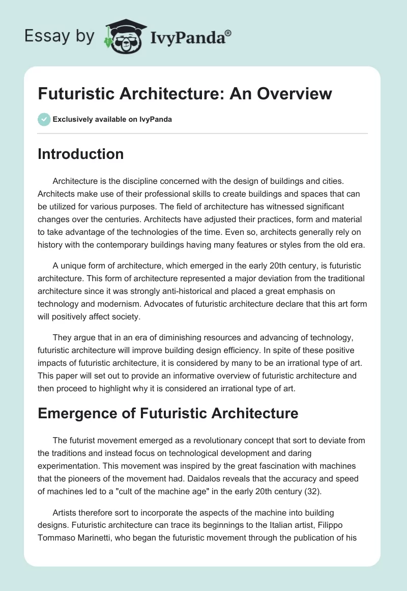 Futuristic Architecture: An Overview. Page 1