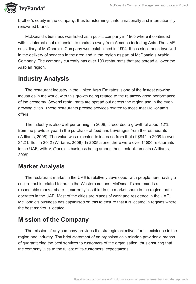 McDonald’s Company: Management and Strategy Project. Page 2