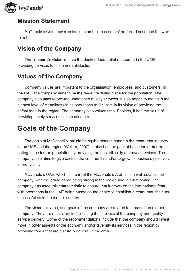 McDonald’s Company: Management and Strategy Project. Page 3