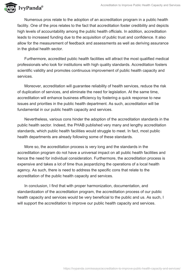 Accreditation to Improve Public Health Capacity and Services. Page 2