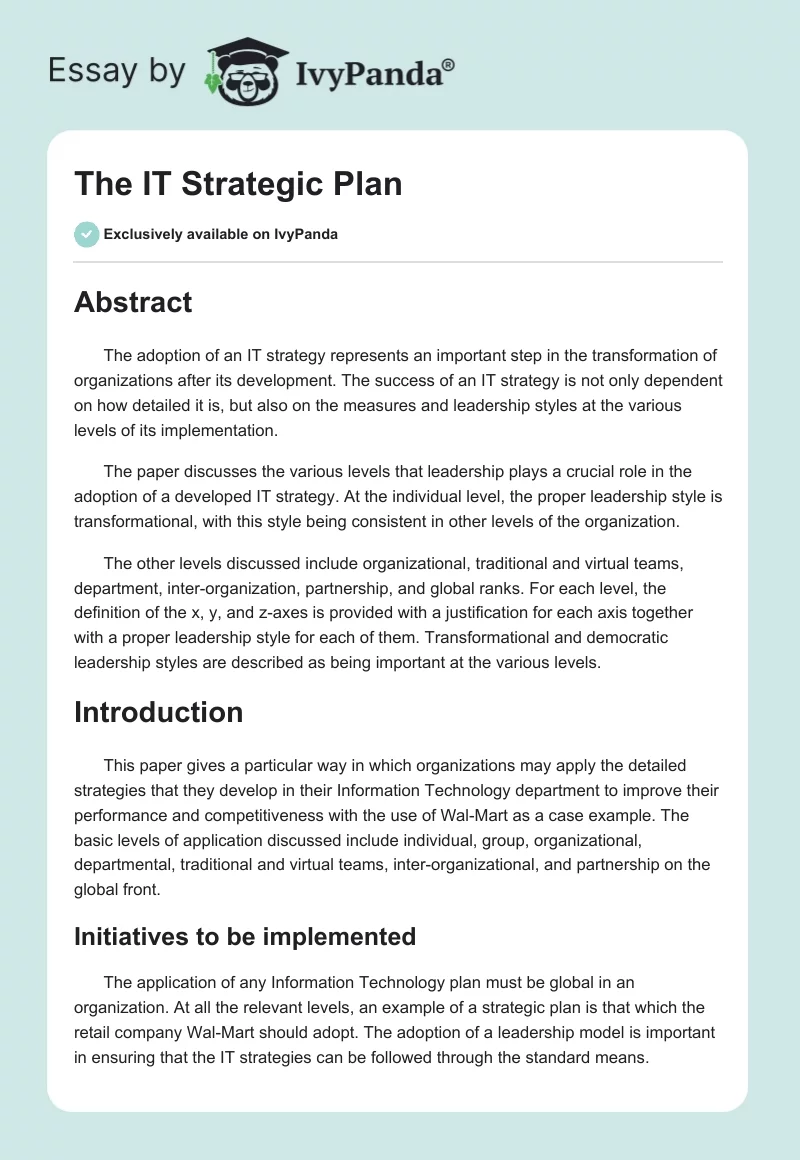 The IT Strategic Plan. Page 1