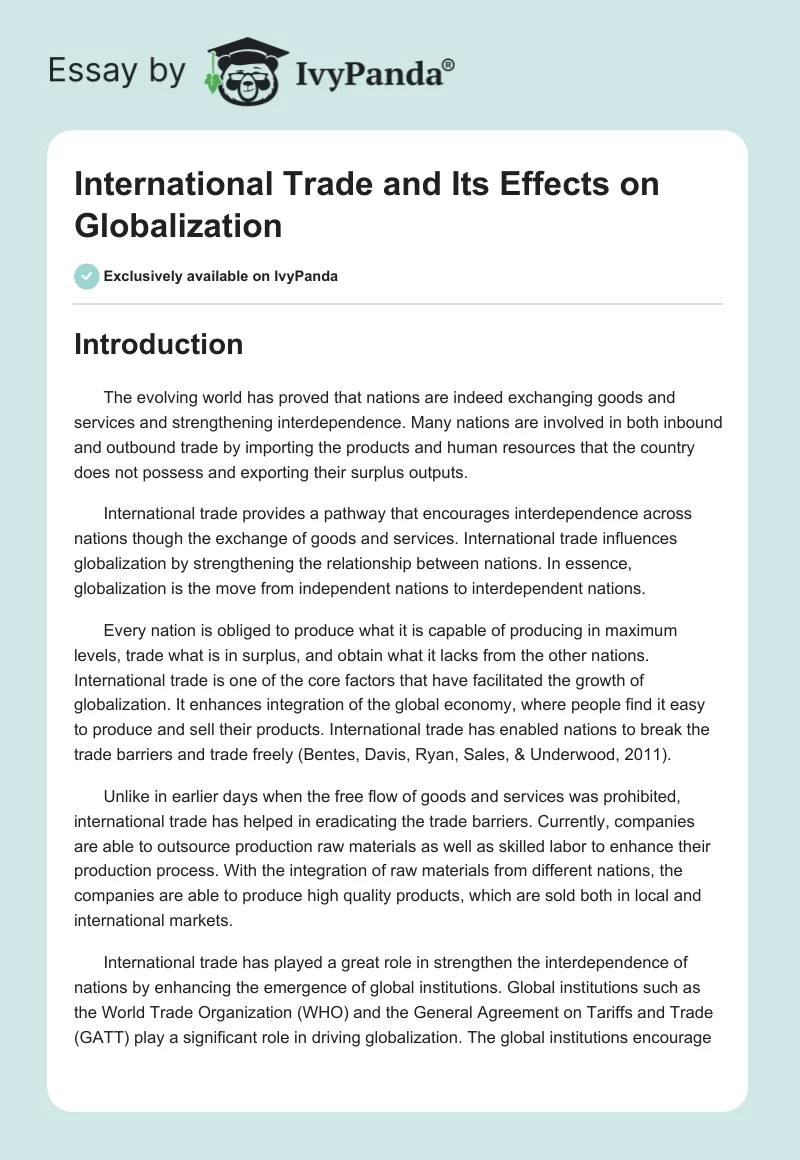 International Trade and Its Effects on Globalization. Page 1