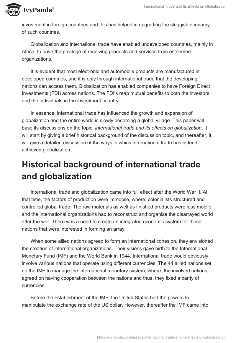 International Trade and Its Effects on Globalization. Page 2