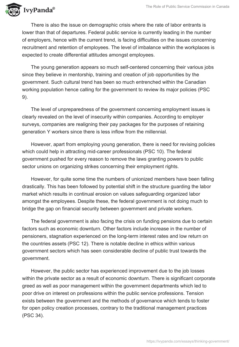 The Role of Public Service Commission in Canada . Page 3