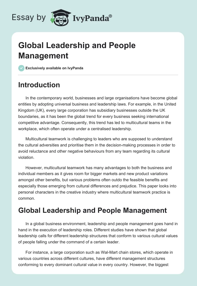 Global Leadership and People Management. Page 1