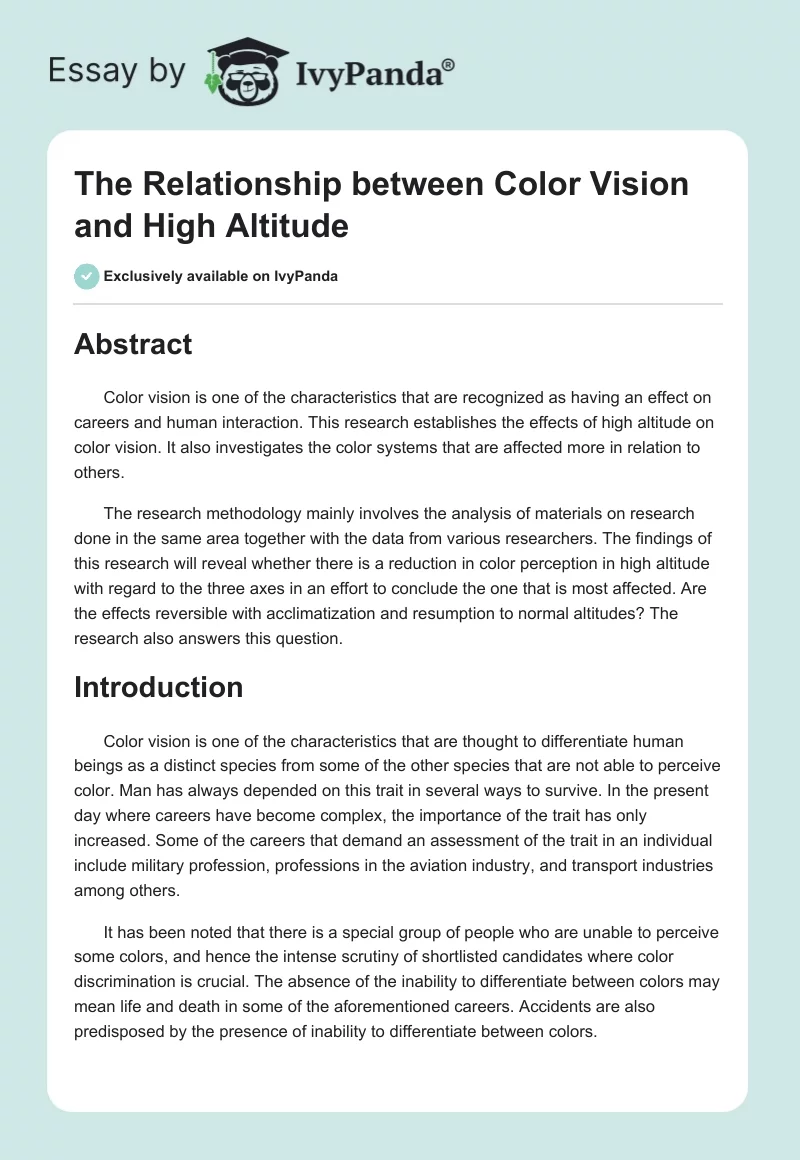 The Relationship between Color Vision and High Altitude. Page 1