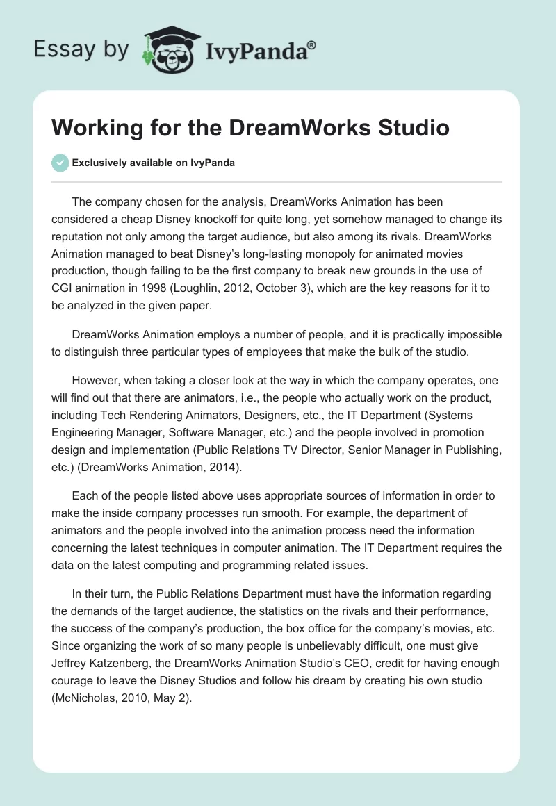 Working for the DreamWorks Studio. Page 1