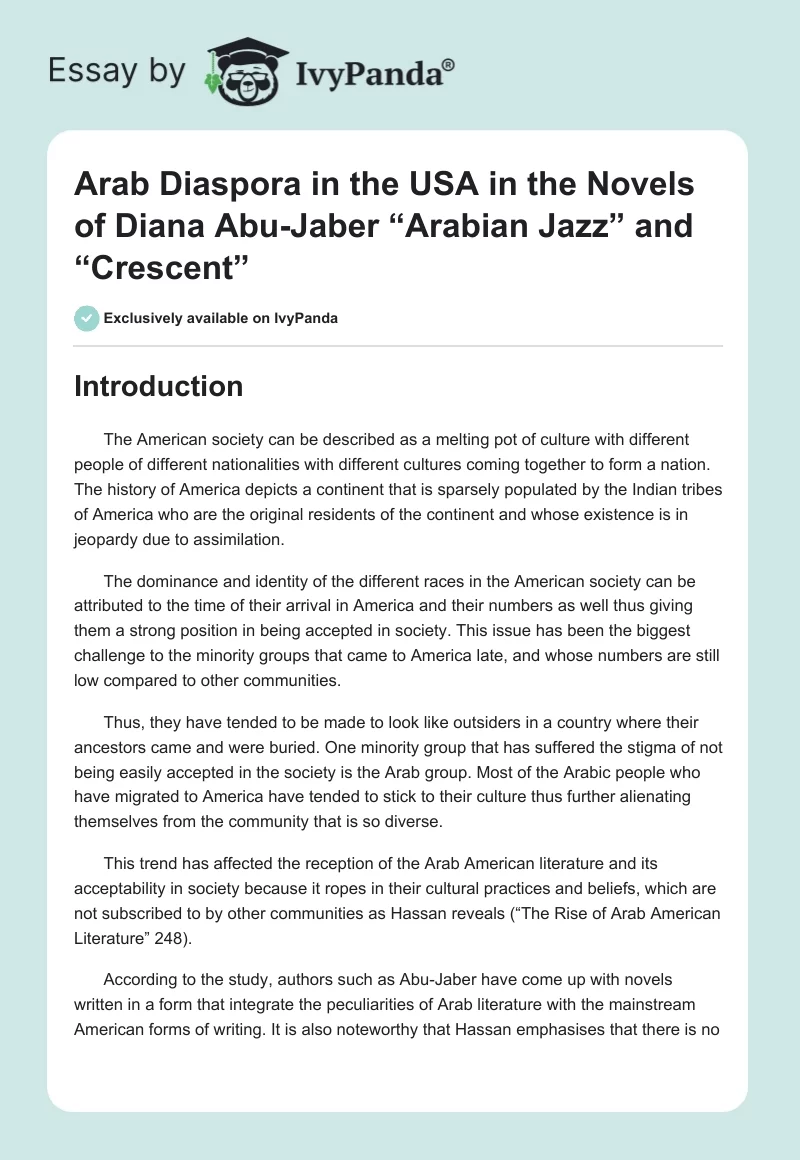 Arab Diaspora in the USA in the Novels of Diana Abu-Jaber “Arabian Jazz” and “Crescent”. Page 1