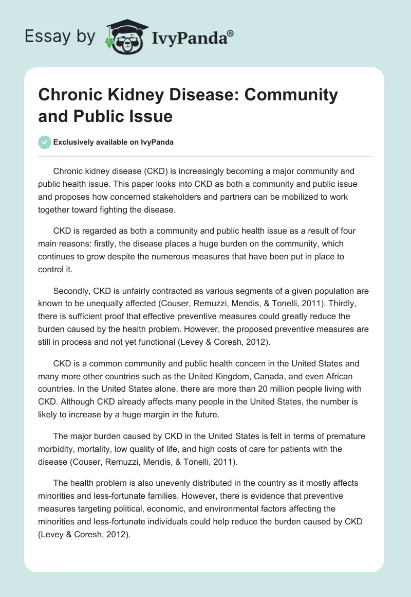 Chronic Kidney Disease: Community and Public Issue. Page 1
