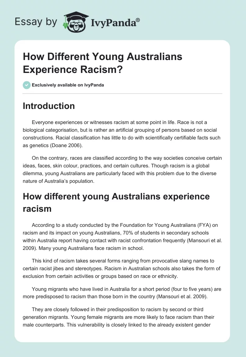 How Different Young Australians Experience Racism?. Page 1