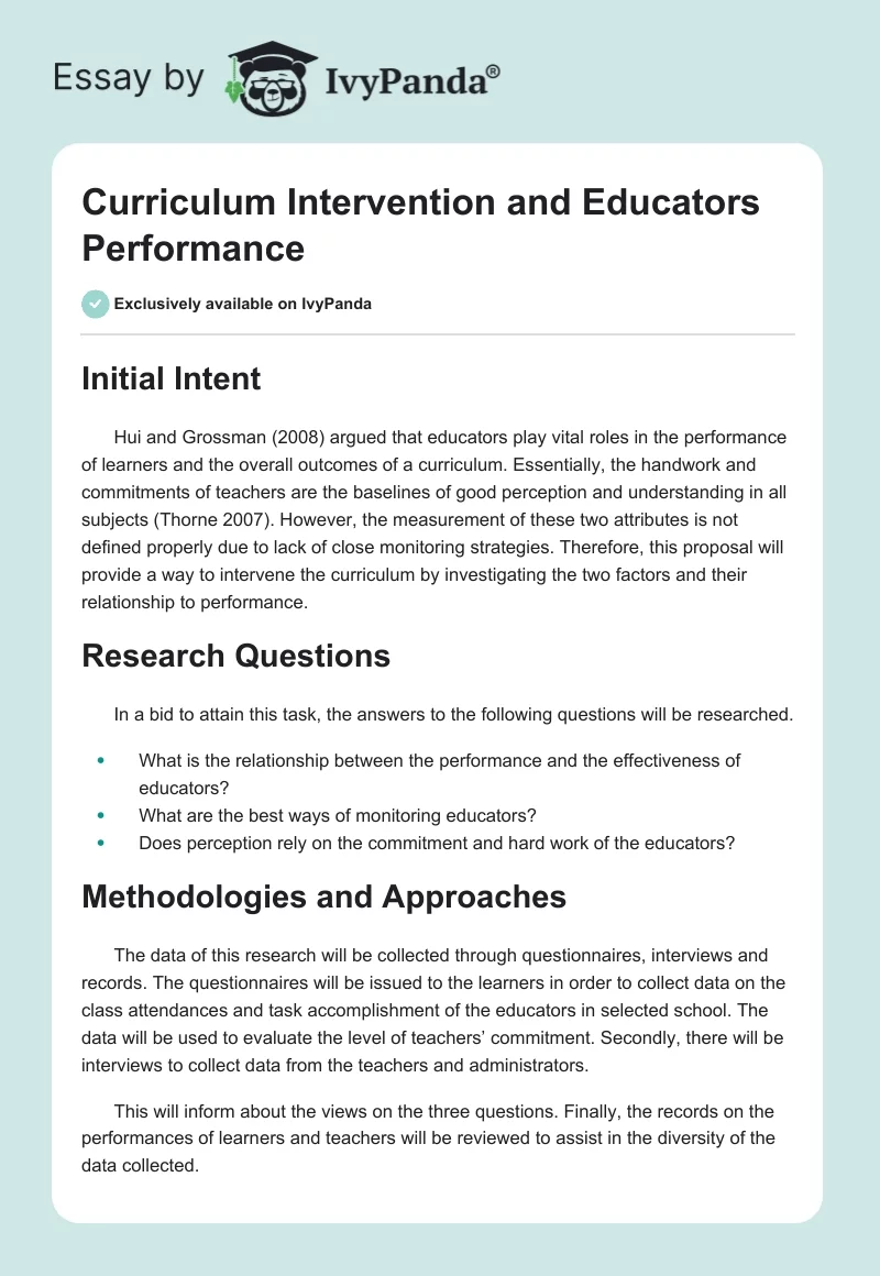 Curriculum Intervention and Educators Performance. Page 1
