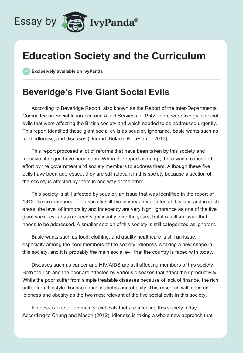 Education Society and the Curriculum. Page 1