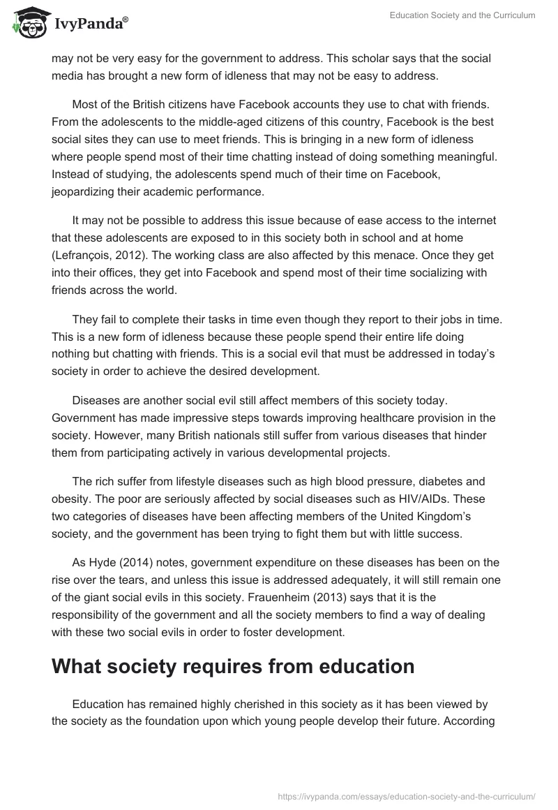 Education Society and the Curriculum. Page 2