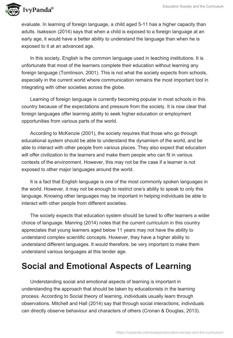 Education Society and the Curriculum. Page 4