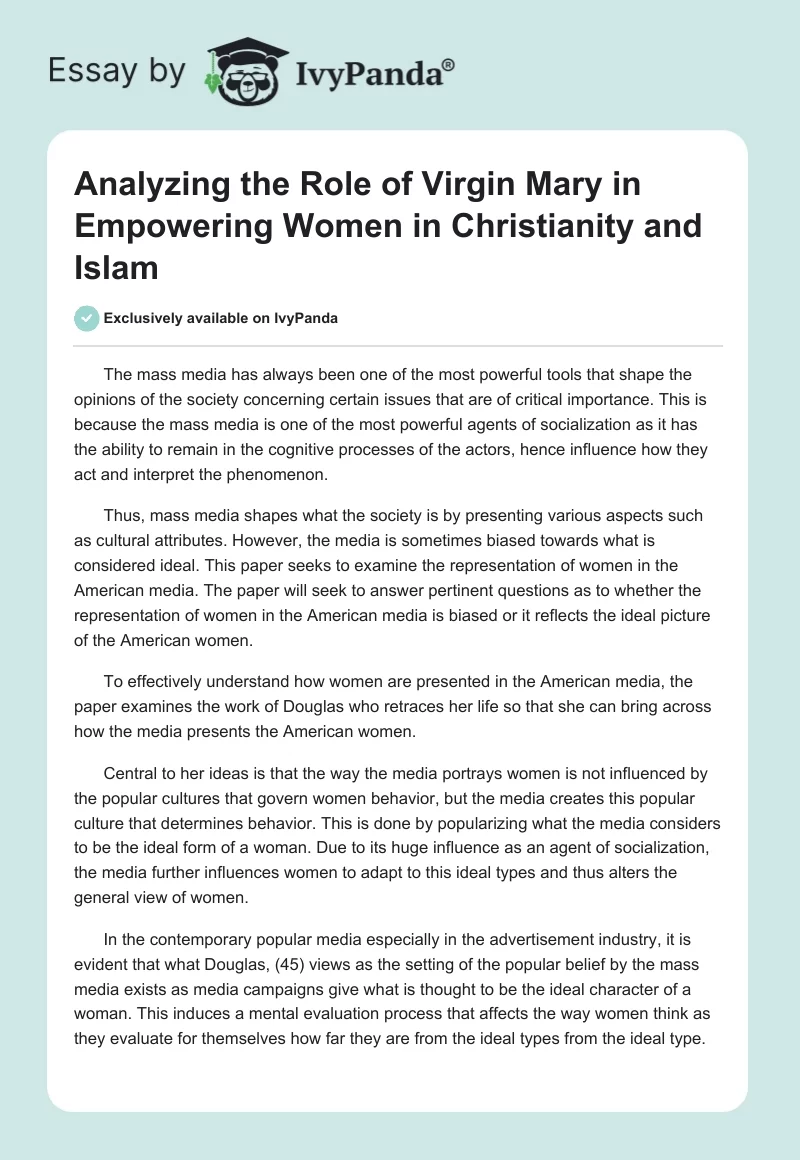 Analyzing the Role of Virgin Mary in Empowering Women in Christianity and Islam. Page 1