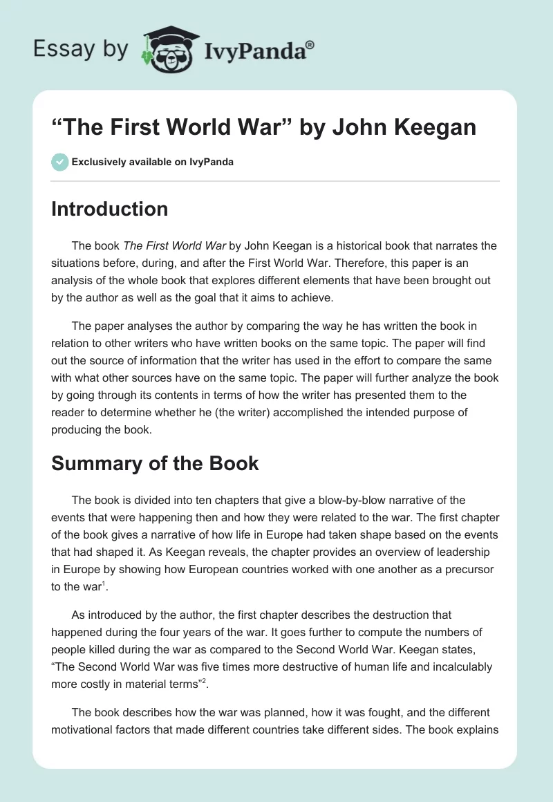 “The First World War” by John Keegan. Page 1