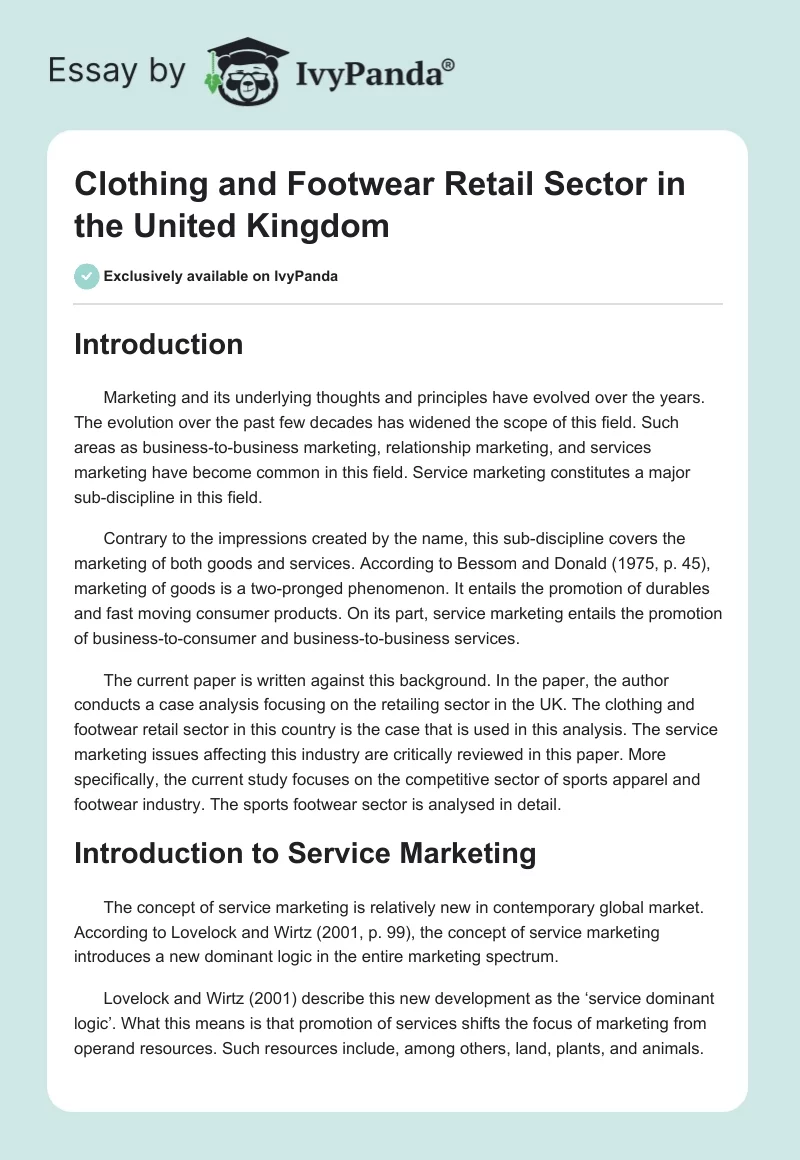 Clothing and Footwear Retail Sector in the United Kingdom. Page 1
