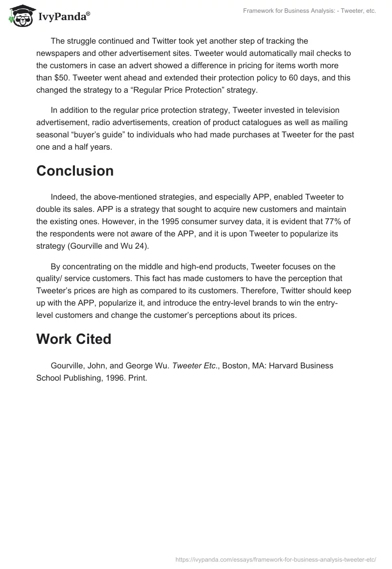 Framework for Business Analysis: - Tweeter, etc.. Page 3