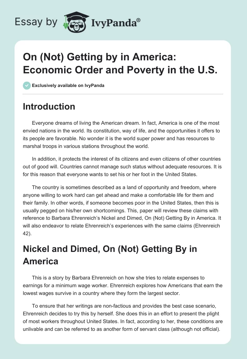 On (Not) Getting by in America: Economic Order and Poverty in the U.S.. Page 1