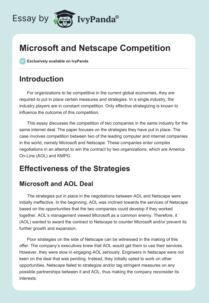 Microsoft and Netscape Competition. Page 1