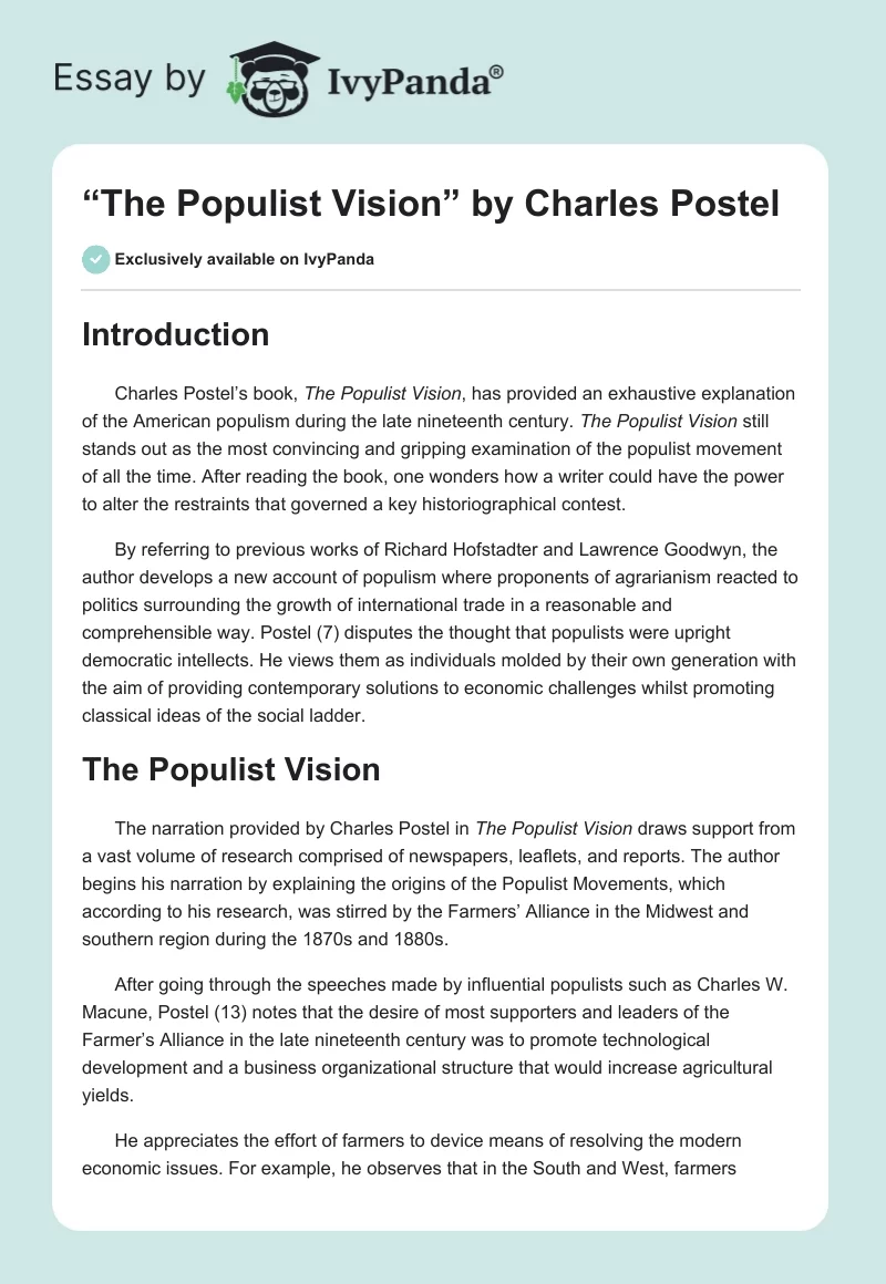 “The Populist Vision” by Charles Postel. Page 1