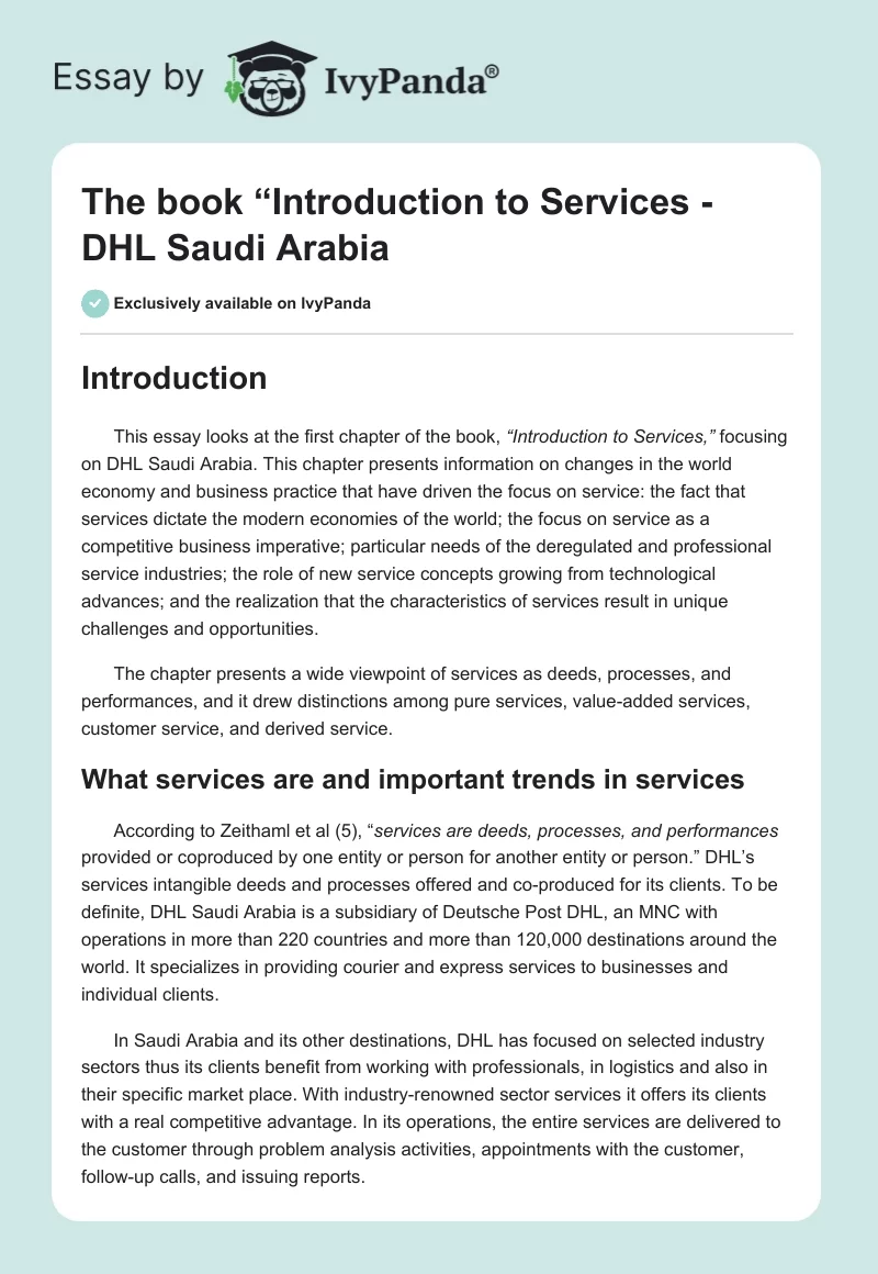 The book “Introduction to Services" - DHL Saudi Arabia. Page 1