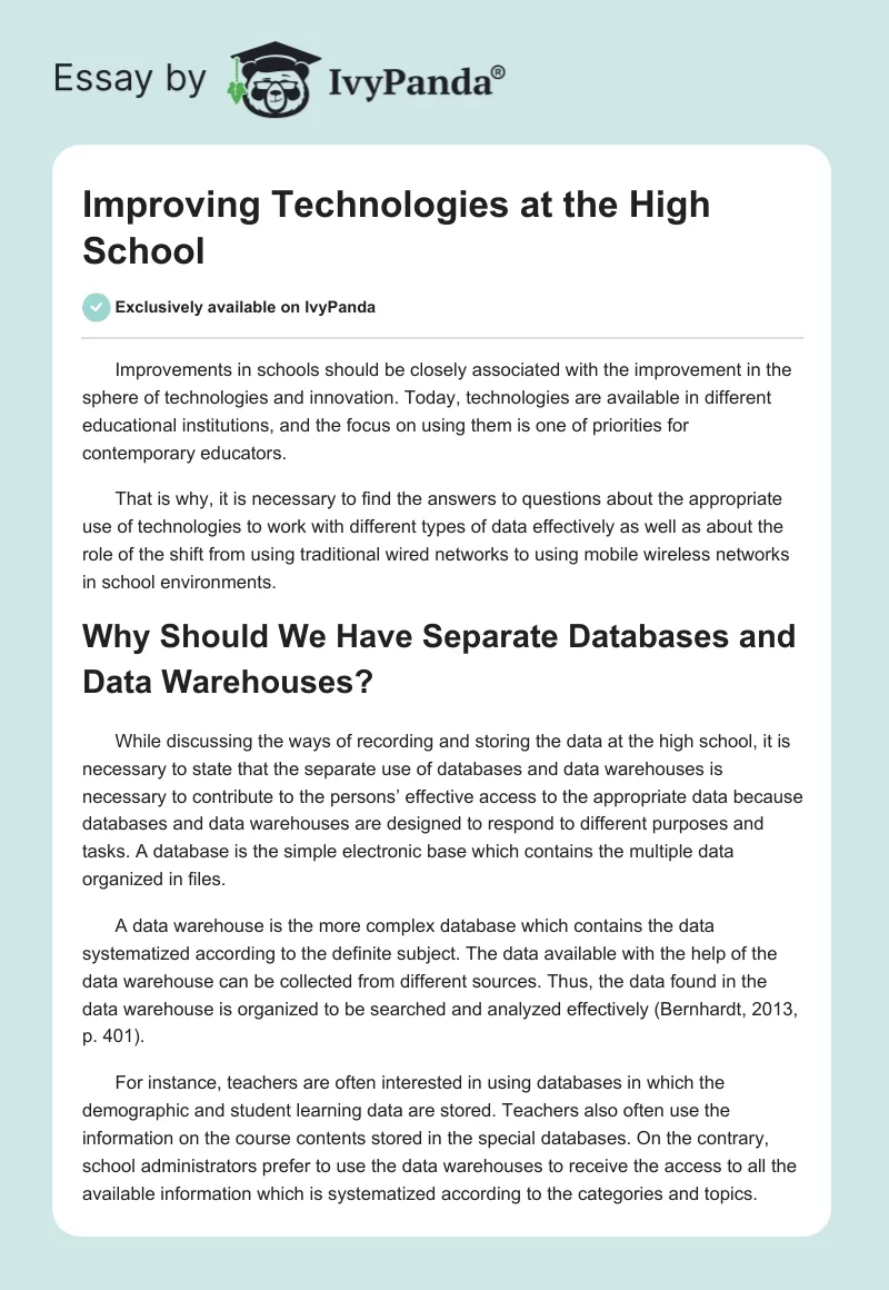 Improving Technologies at the High School. Page 1