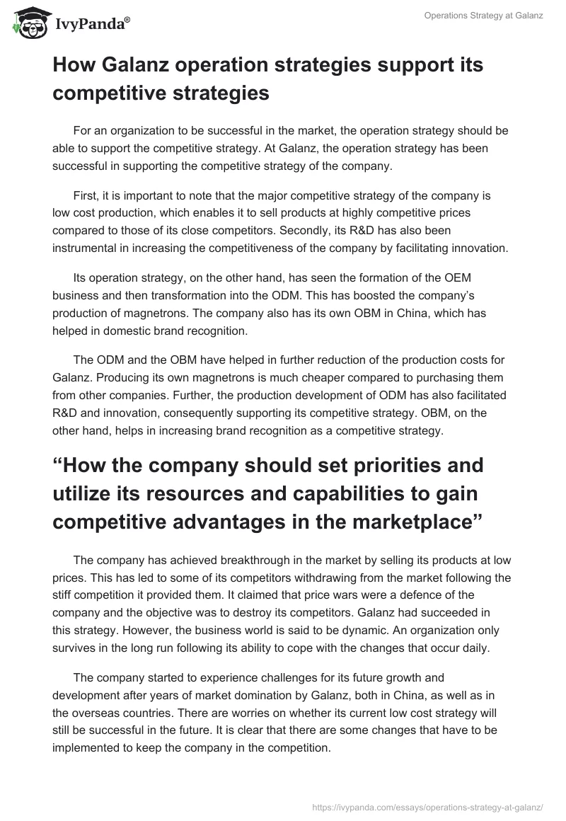 Operations Strategy at Galanz. Page 3