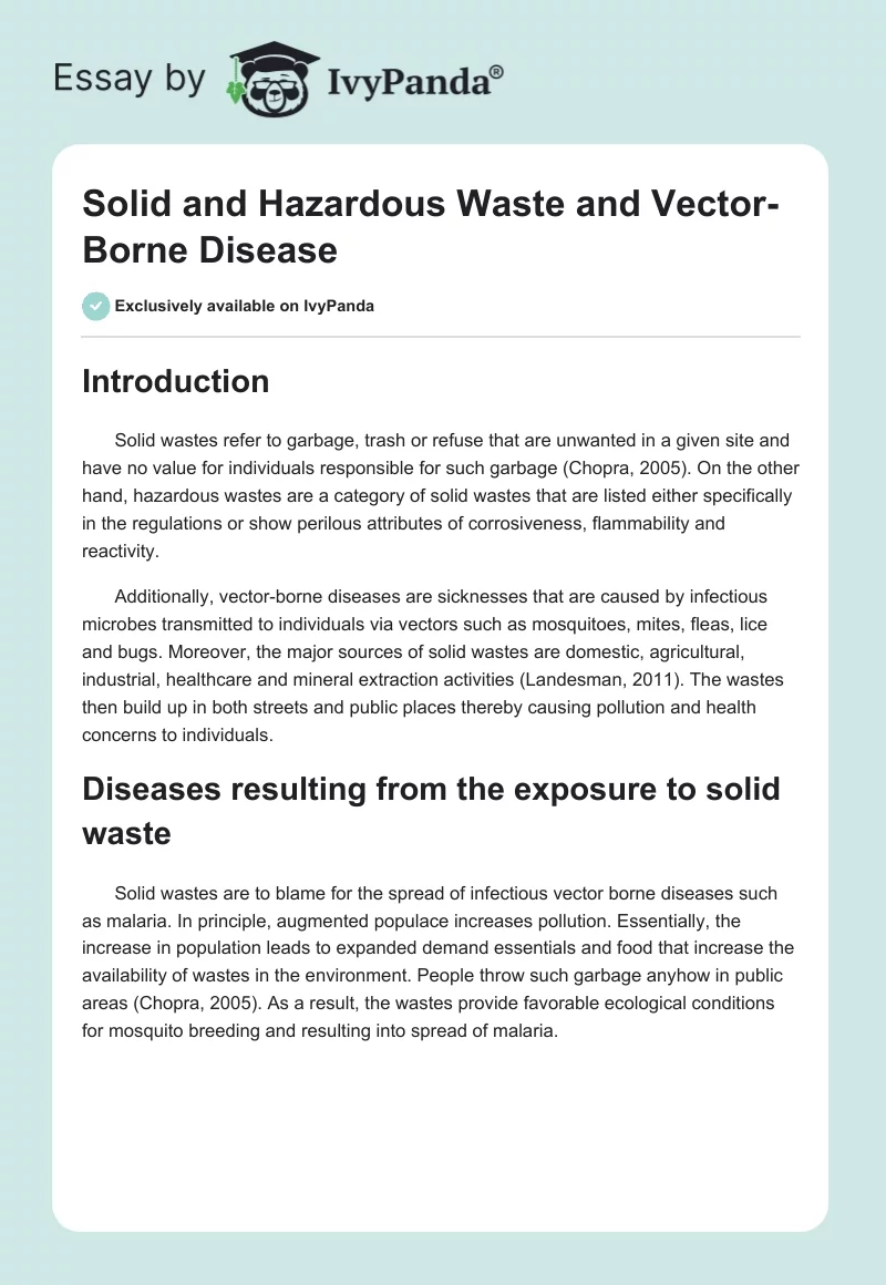 Solid and Hazardous Waste and Vector-Borne Disease. Page 1