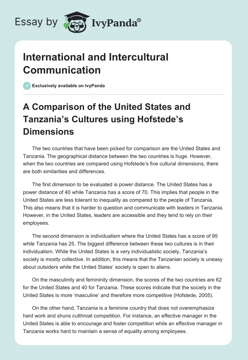 International and Intercultural Communication. Page 1