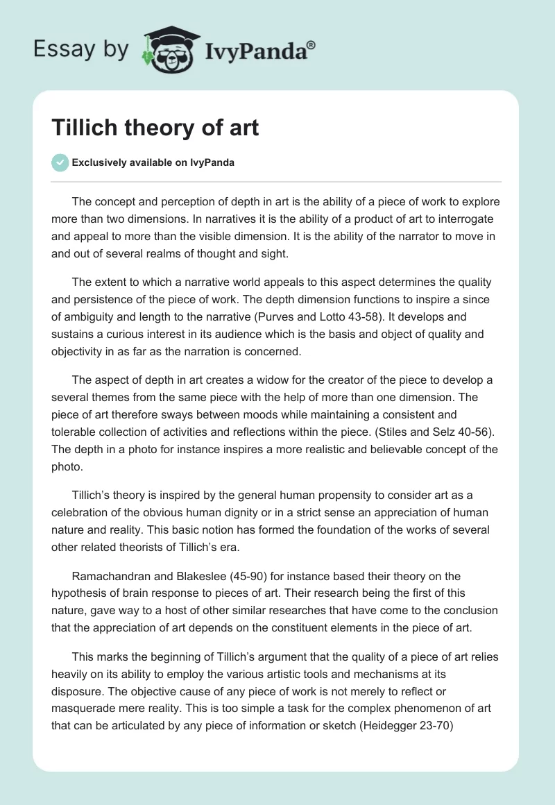 Tillich theory of art. Page 1