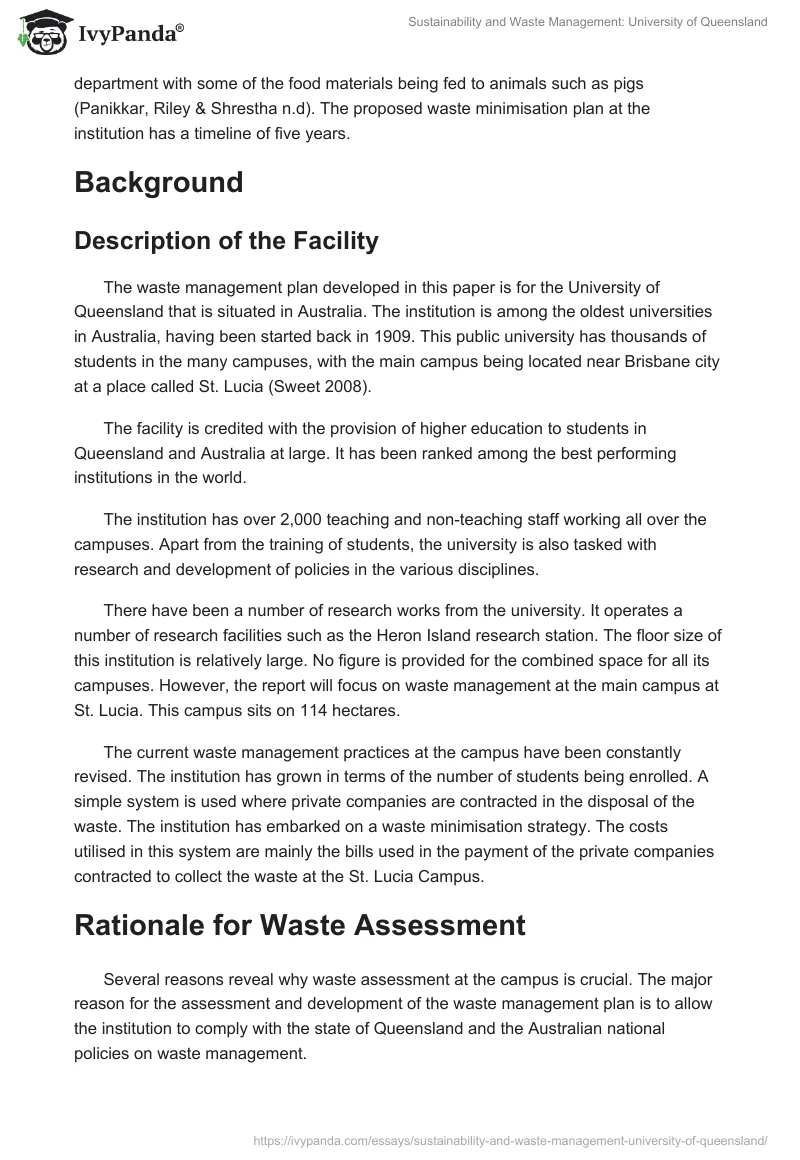 Sustainability and Waste Management: University of Queensland. Page 2